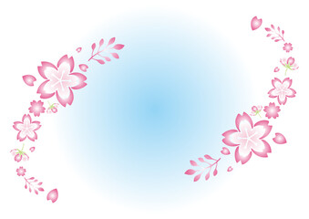 春らしい桜のフレーム、ライトブルー