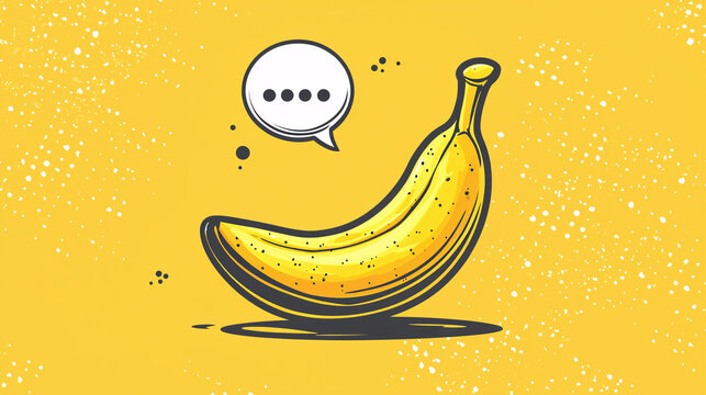 Funny Yellow Banana with Black Spots and a Speech Bubble Saying Dots on a Bright Yellow Surface for Humorous Food and Pop Art Designs