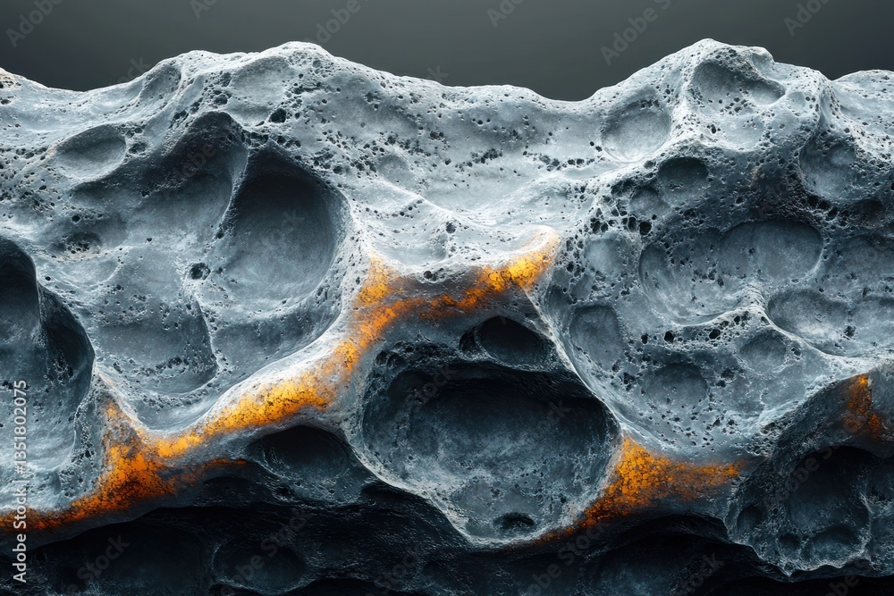 Poster close-up of black porous stone texture for product display and presentation in minimalist design