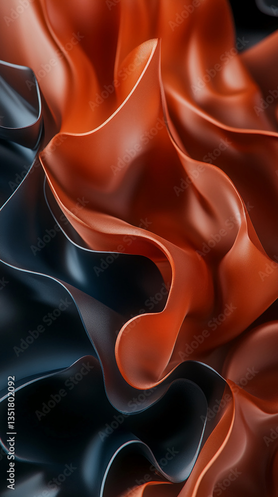 Poster abstract image of dark-blue and orange fabric folds creating a dynamic, flowing composition, showcas