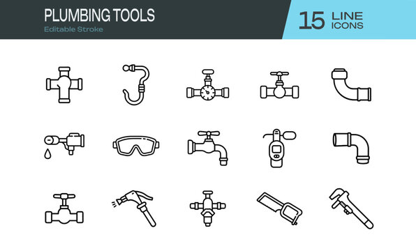 A Set of Plumbing-related tools vector icon editable stoke