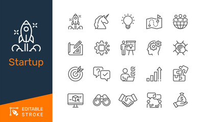 Startup thin line icons. Editable stroke. Pixel perfect.