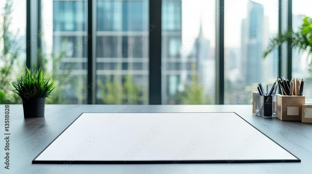 Aufkleber aerial view of a large white blank paper on a desk with minimalistic design for creative and profess