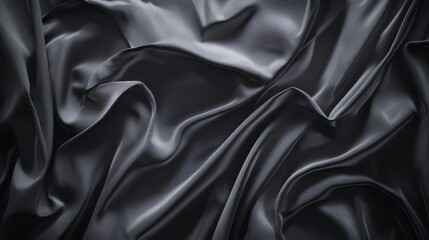 Obraz premium Elegant black satin fabric with smooth texture.