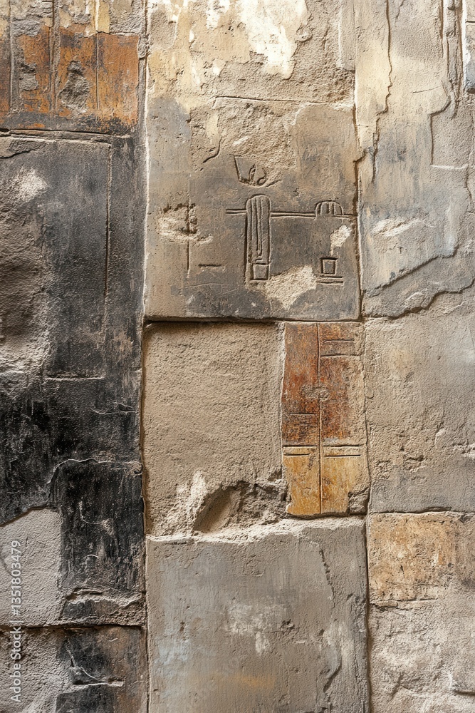 Poster ancient wall texture: a close-up captures a weathered wall, revealing textured layers of aged stone 