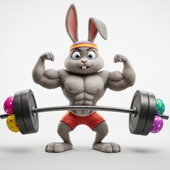 Strong Easter Bunny Lifting Weights
