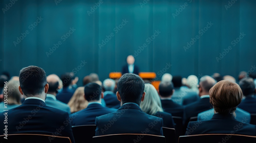 Aufkleber confident speaker delivering insightful presentation at a business meeting to engaged audience in a 