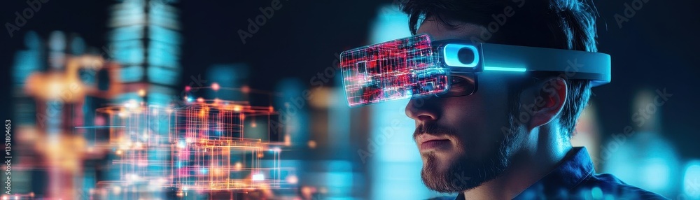 Aufkleber innovative man wearing virtual reality headset exploring digital environments and engaging with augm