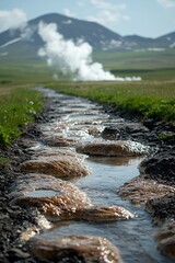 Serene Geothermal Stream in Iceland's Volcanic Landscape