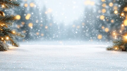 A Magical Winter Wonderland: Festive Snow Scene with Glimmering Lights