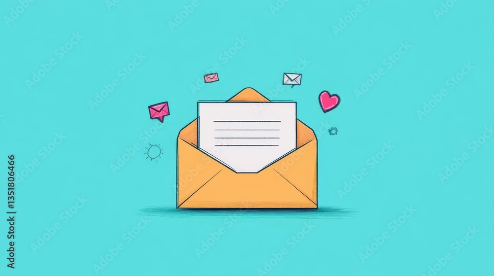 Poster an envelope with a letter and hearts symbolizing love and connection in personal and romantic corres