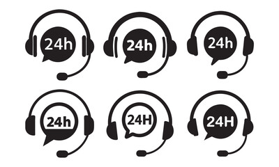 Set of 24/7 Support Headphone Icons, Support Service Icons - Different Vector Illustrations