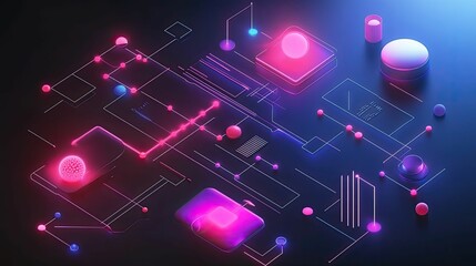 Fototapeta premium Abstract network, glowing shapes, interconnected nodes.