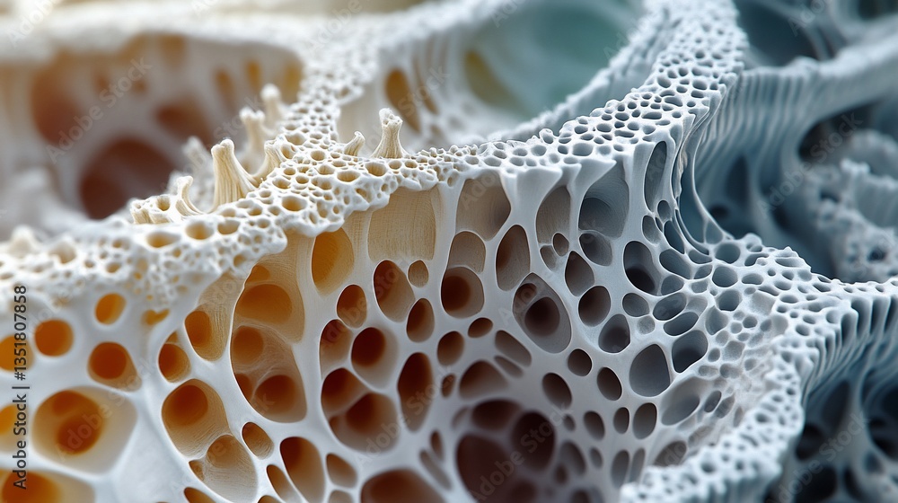 Poster abstract close up view of porous bone structure with light to dark gradients 3d