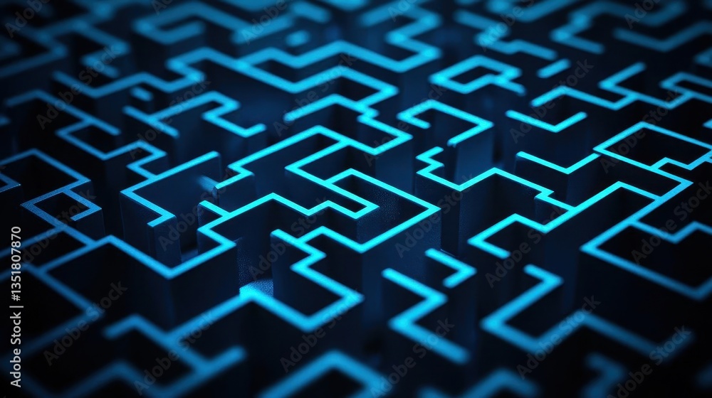 Poster Intricate 3d maze pattern in vivid blue colors displaying complexity and depth in design and structure