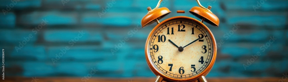 Poster a classic vintage alarm clock with intricate details displaying the time in a nostalgic and timeless