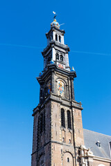 Restored and painted Westertoren tower of the Westerkerk church in Amsterdam, Noord-Holland, The Netherlands, Europe