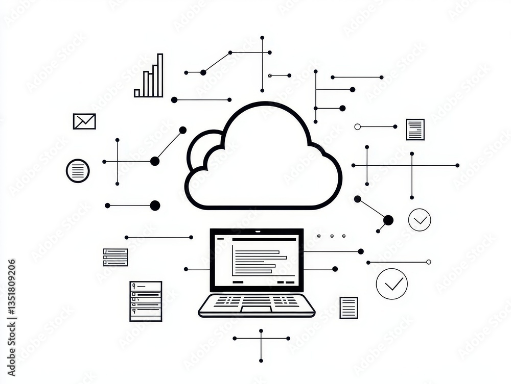Poster Icon representing cloud computing technology with a symbolic graphic depicting data storage and accessibility