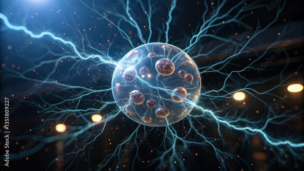 Poster dynamic representation of cell with nadh and atp energy flow showcasing intricate connections of lif