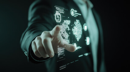 Businessman Interacting with Futuristic Digital Interface