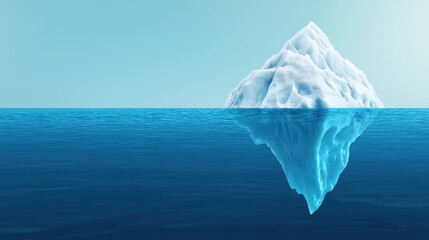 A serene iceberg floats in calm waters, showcasing its majestic structure above and below the surface, symbolizing nature's beauty and mystery.