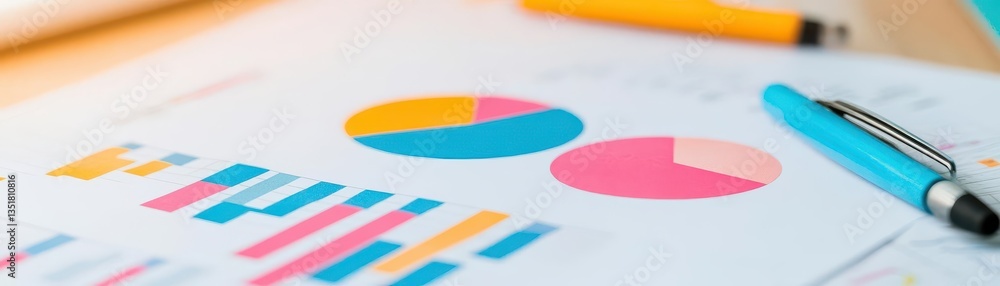 Poster Pen and paper with financial chart analyzing data trends insights for business and market analysis and strategy planning