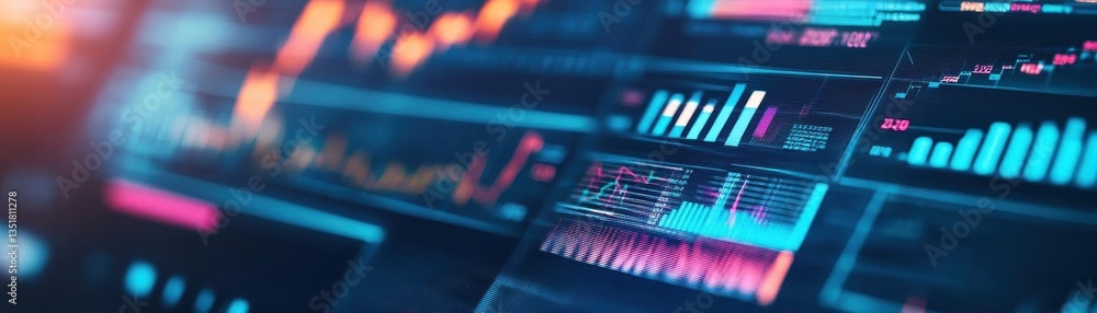 Poster Computer screen displaying colorful lines representing data analysis trends for comprehensive visualization solutions