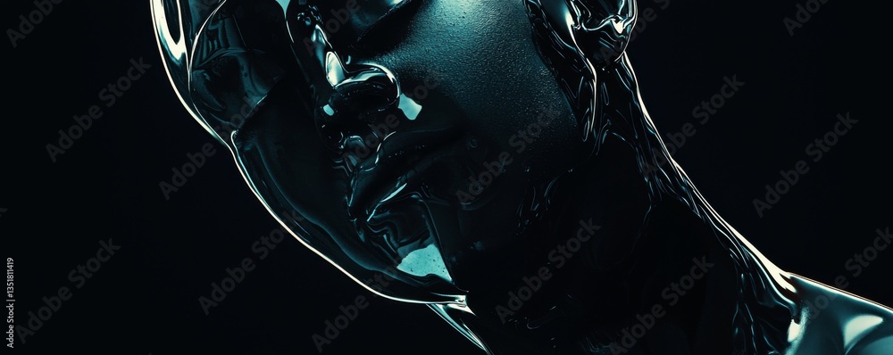 Poster futuristic robot with reflective surface.