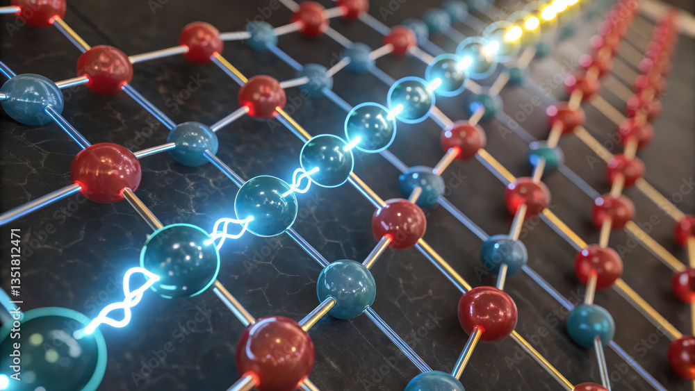 Poster intricate arrangement of atoms showcases dynamic interaction of nadh and atp in molecular structure