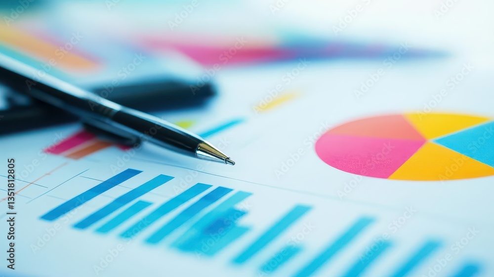 Poster close-up of a pen placed on a financial chart representing analysis and strategic planning in busine