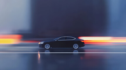 Obraz premium Black Car in Motion on a City Street