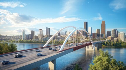 Obraz premium Modern City Bridge and Skyline: A Stunning Architectural Marvel