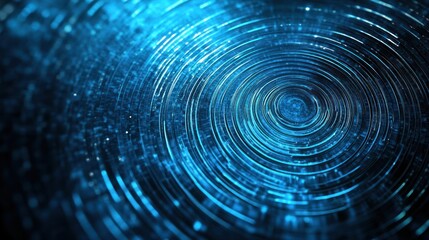 Abstract concentric circles of digital light. Background of blue glowing concentric rings. Stock photo for technology, futuristic, digital, graphic design, or wallpaper