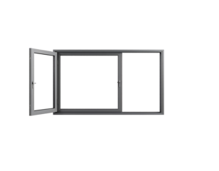 Open aluminum window frame with glass
