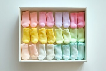 Delightful gift box filled with colorful baby bibs and cheerful tiny socks Generative AI