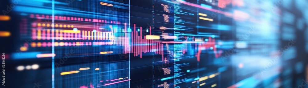 Poster Computer screen showcasing vibrant colorful data display for analyzing loan trends and financial performance