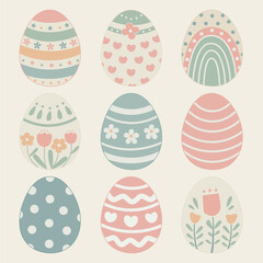 Pastel Easter Egg Illustrations, Decorative Spring Holiday Clipart Set