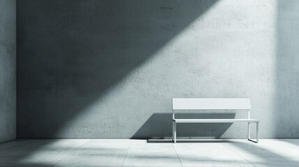 Minimalist bench in a modern concrete space.