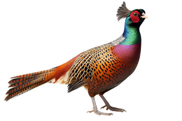 A beautiful and colorful pheasant, Male european common pheasant phasianus colchicus on Png Format and Transparent Background