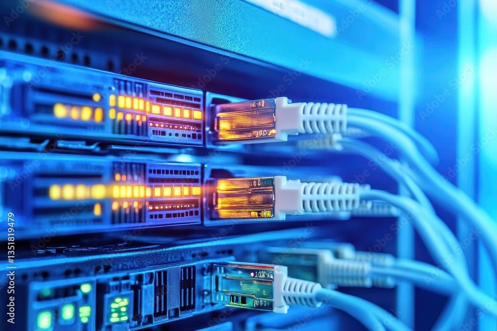 Aufkleber High-tech network server in a business environment supporting digital infrastructure and efficient data management