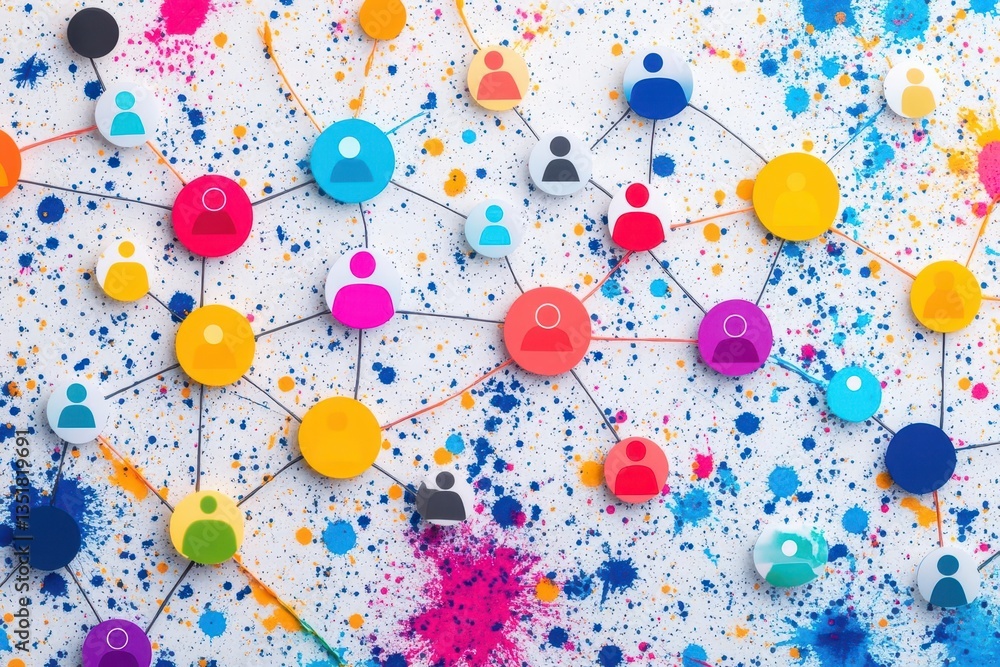 Fototapete bright and colorful paint splats on a white surface creating a dynamic abstract art piece representi