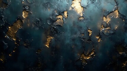 A wall with a blue and gold pattern