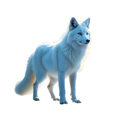 Naklejka premium a majestic white fox with glowing fur, standing elegantly. Its golden eyes contrast beautifully with its icy coat, giving it an ethereal and mystical presence