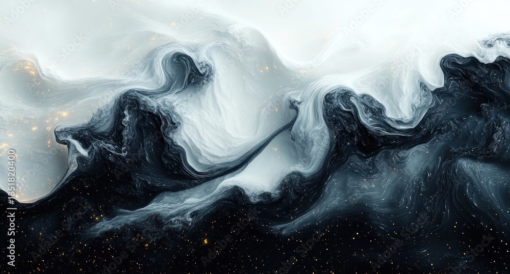 Poster monochrome abstract fluid art with swirling patterns and smooth gradients