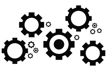 Settings icon vector set. Gear icon set. Containing configuration, maintenance, service, tools, wrench, gear. Functions symbol vector Illustration.