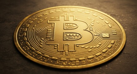Bitcoin cryptocurrency coin on a textured surface 