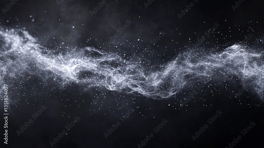 Poster abstract cosmic dust swirls in a dark sky background with sparkling particles