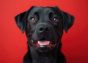 Fototapeta premium cheerful black dog portrait in vibrant studio background with a happy expression