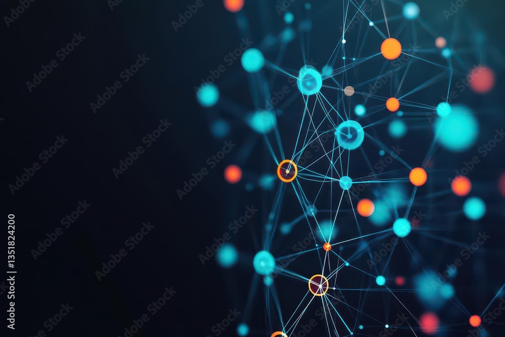 Poster Network of connected dots representing a growing system of relationships and interactions in a digital environment