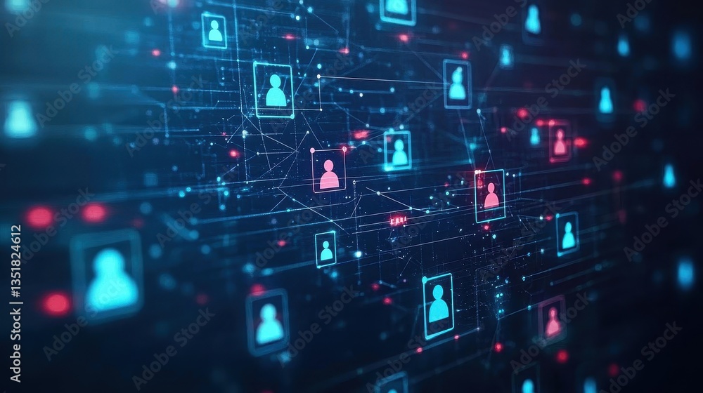 Poster Captivating animation of a network of people connected to each other reflecting social interactions and relationships